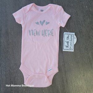 Pink Infant New Here Graphic Onsie 3-6M